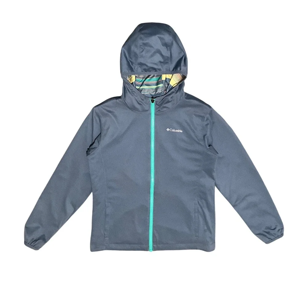 Columbia Kids Reversible Striped Hooded Windbreaker Jacket‎ M 10/12 Outdoor